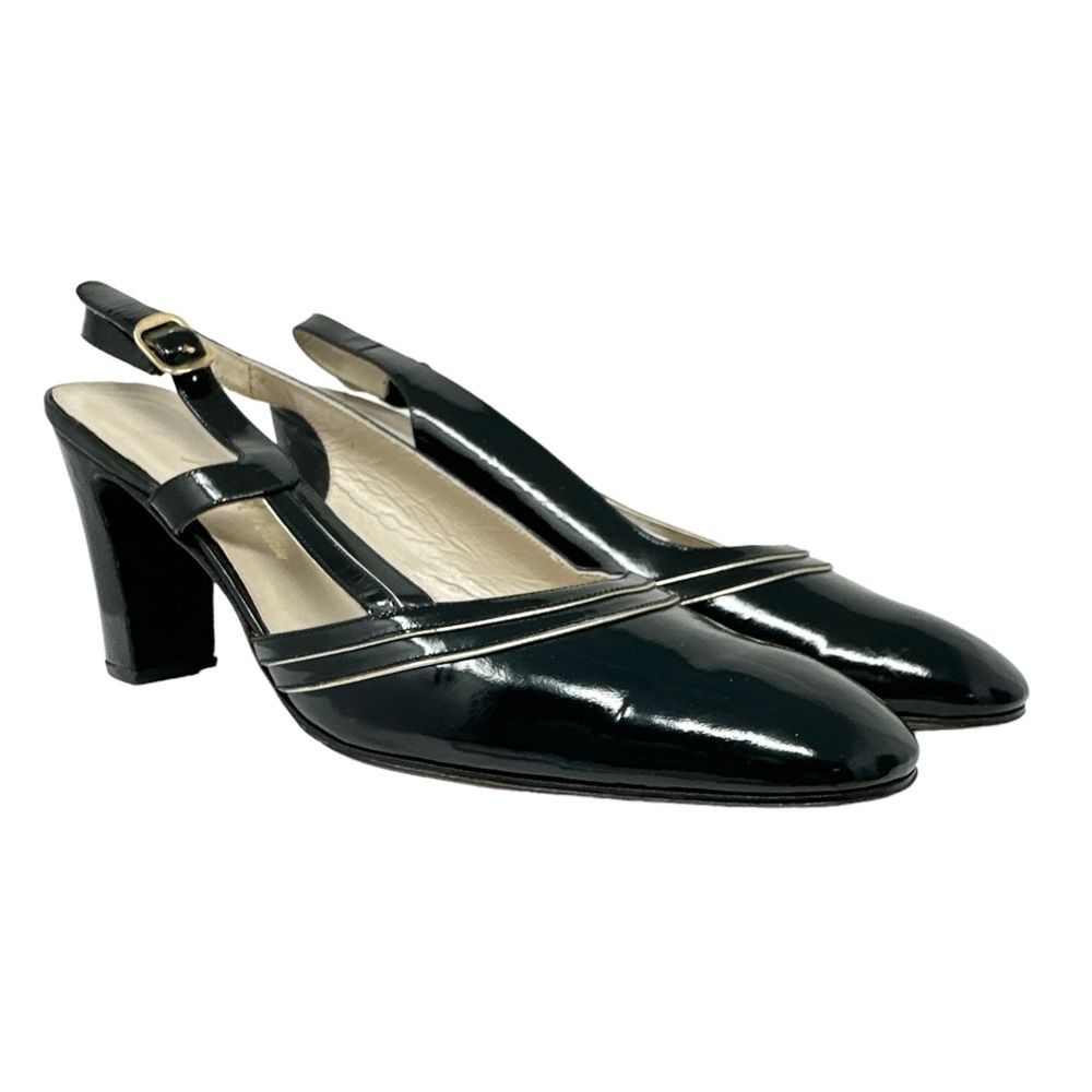 Vintage SAKS 5th Avenue Black Leather Sling Back Heels Size 8.5